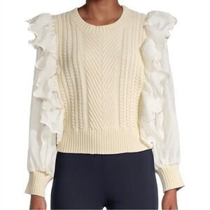 Cream Ruffle Sleeve Sweater | Avantlook Ruffle Sweater | Saks off Fifth